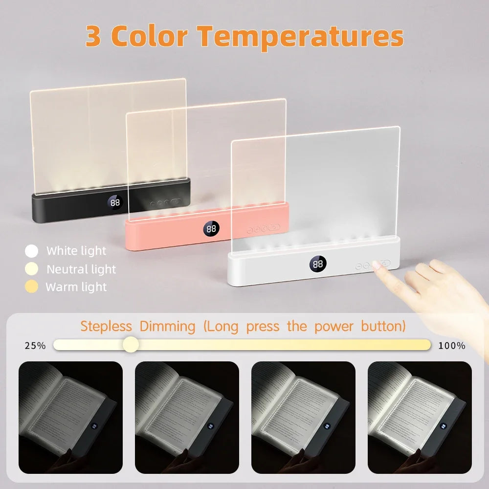 Book Light, Led Lights, Rechargeable LED Flat Book Lights，3 Colors & Timer, Dimmable Panel Plate Book Lamp
